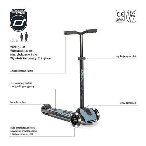 SCOOTANDRIDE Highwaykick 5 LED Hulajnoga trójkołowa balansowa ze świecącymi kółkami 5+ Steel (uszkodzone pudełko)