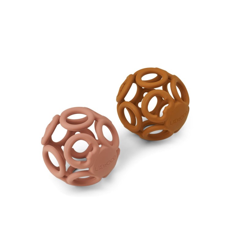 LIEWOOD, gryzaki Jasmin teether ball - 2 pack - Dark rose/mustard mix