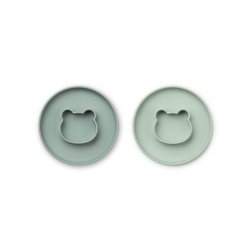 LIEWOOD, talerzyki silikonowe Gordon plate 2-pack - Mr bear mint mix