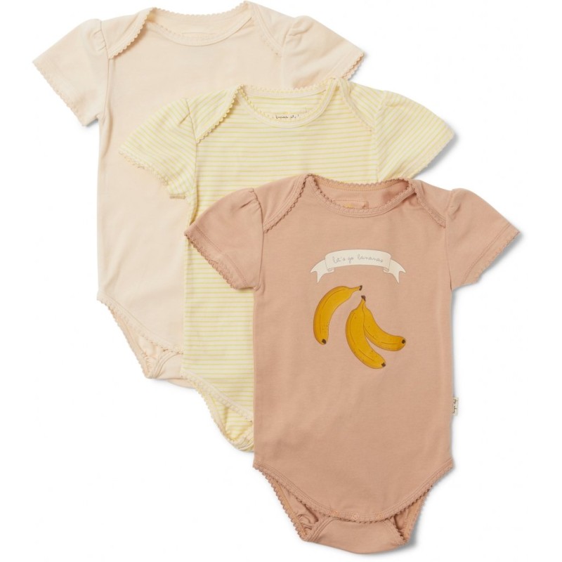Konges Sloejd, body 3 sztuki, CUE 3 PACK SHORT SLEEVE BODY - BLAZING/ROSEY/CHAMPAGNE