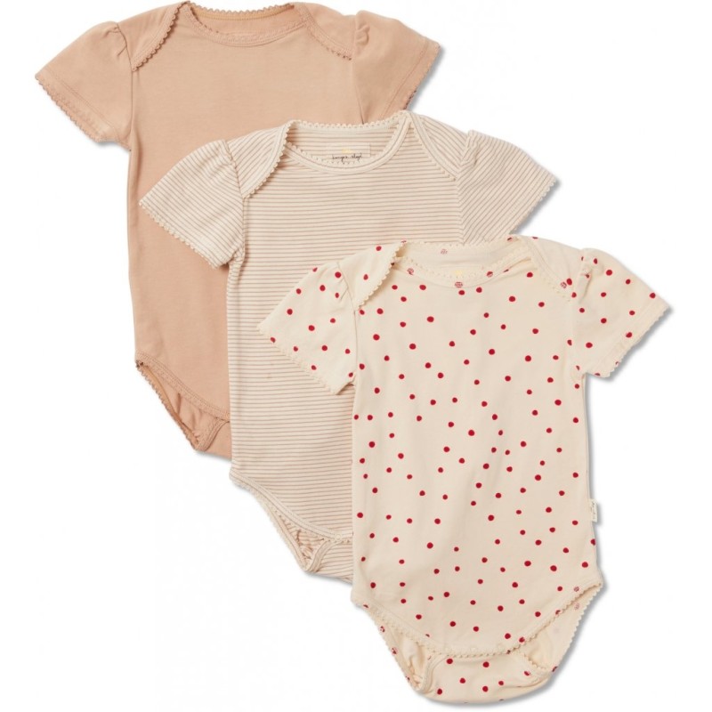 Konges Sloejd, body 3 sztuki, CUE 3 PACK SHORT SLEEVE BODY - MACAROON/ROSEY/RASPBERRY