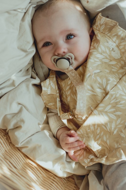 MRS MIGHETTO, ZAWIESZKA DO SMOCZKA, PACIFIER HOLDER MISTY LEAF YELLOW