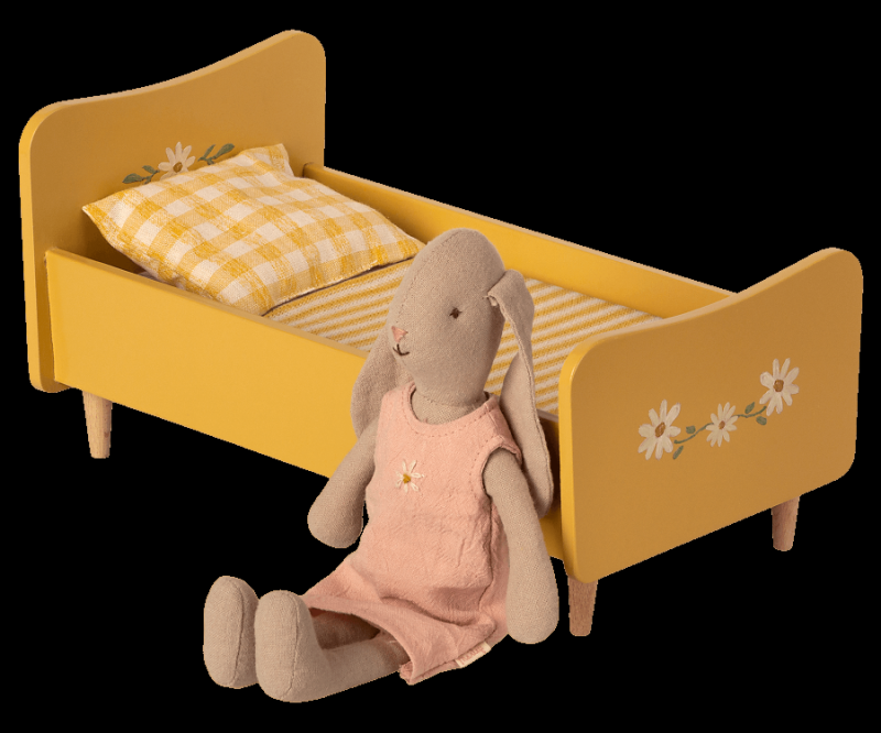 Maileg łóżko drewniane Wooden bed, Mini - Yellow