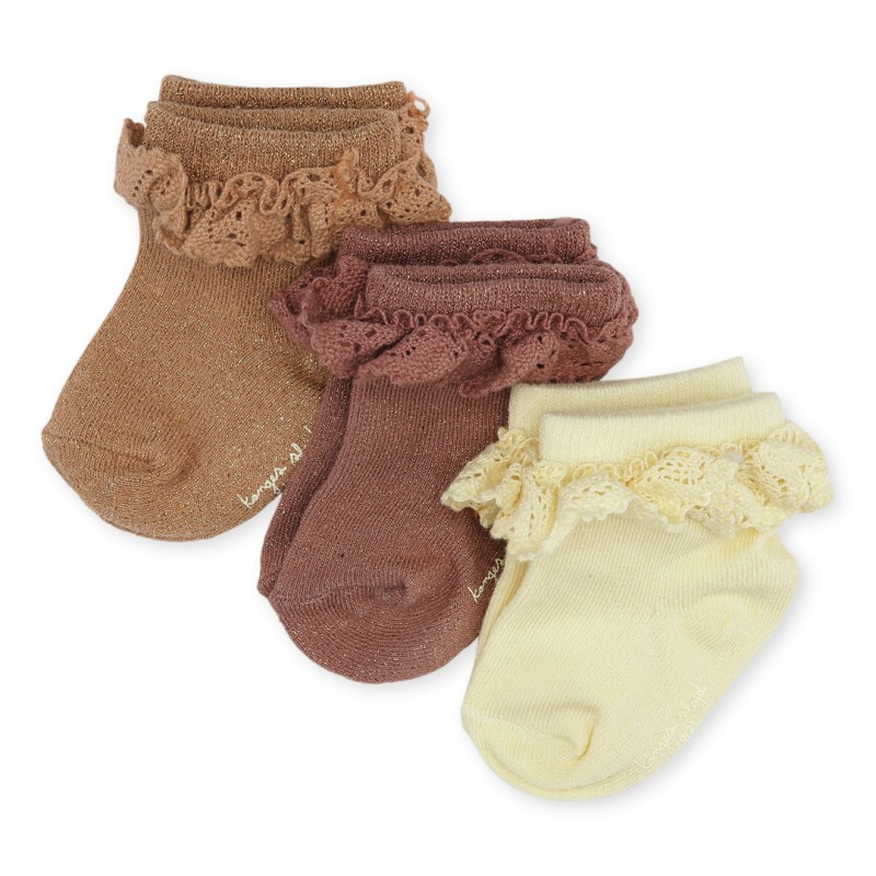 KONGES SLOEJD skarpetki  3 pary, 3 PACK LACE LUREX SOCKS - APPLE BUTTER