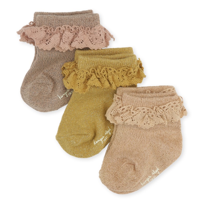 KONGES SLOEJD skarpetki  3 pary, 3 PACK LACE LUREX SOCKS - MOONLIGHT
