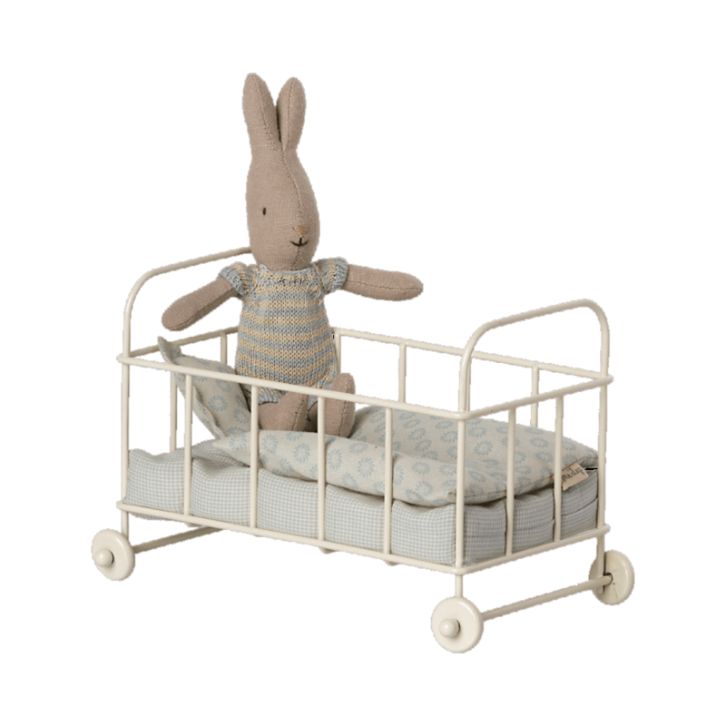 Maileg Metalowe łóżeczko, Cot bed, Micro - Blue