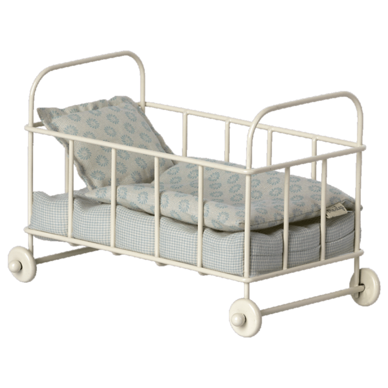 Maileg Metalowe łóżeczko, Cot bed, Micro - Blue
