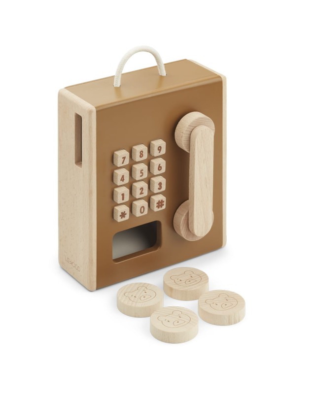 Liewood, drewniany aparat telefoniczny na żetony, Rufus Golden caramel multi mix