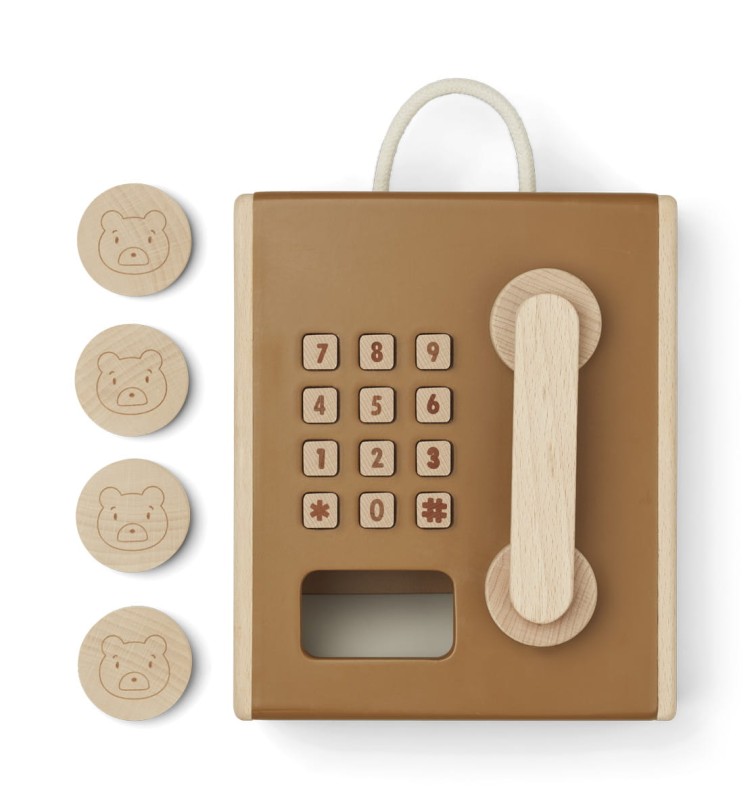 Liewood, drewniany aparat telefoniczny na żetony, Rufus Golden caramel multi mix