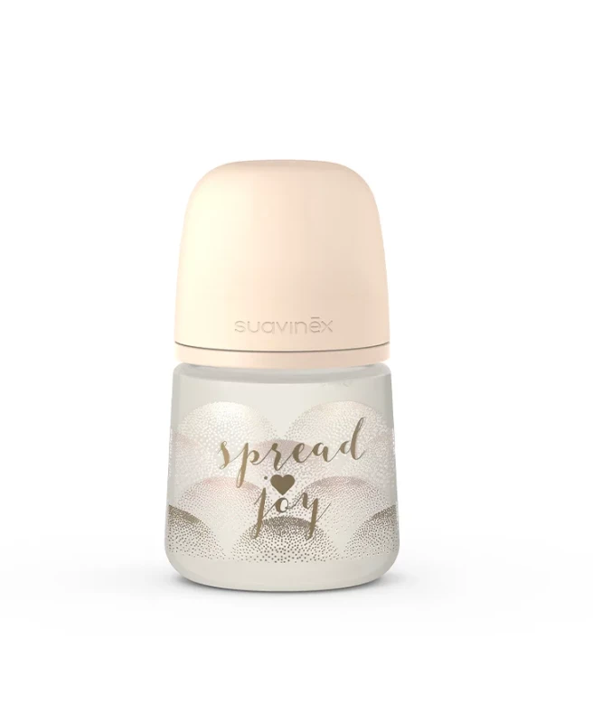 Suavinex, Butelka 150 ml smoczek fizjologiczny SX Pro wolny przepływ beżowe serce Spread Joy