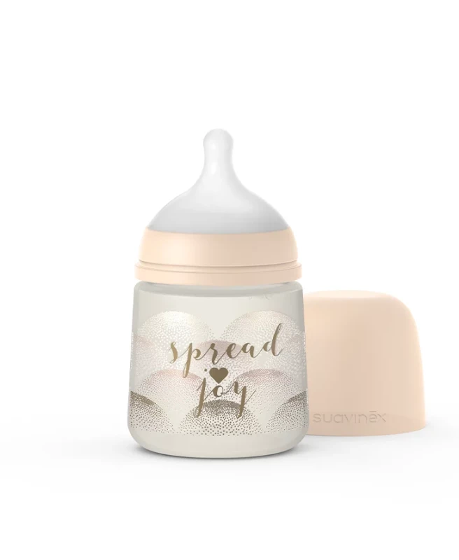 Suavinex, Butelka 150 ml smoczek fizjologiczny SX Pro wolny przepływ beżowe serce Spread Joy