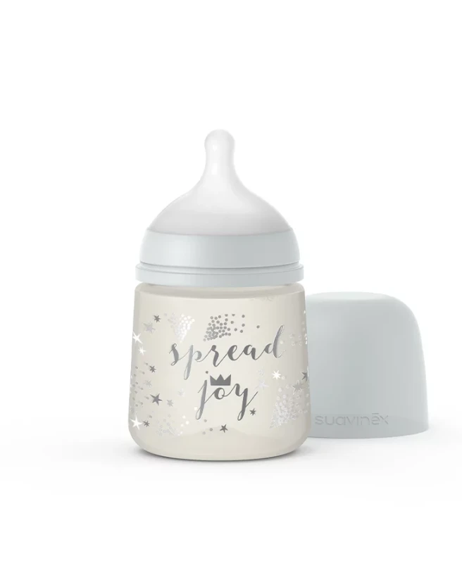 Suavinex, Butelka 150 ml smoczek fizjologiczny SX Pro wolny przepływ szara korona Spread Joy
