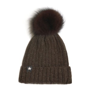 HUTTELIHUT czapka merino z pomponem brązowa