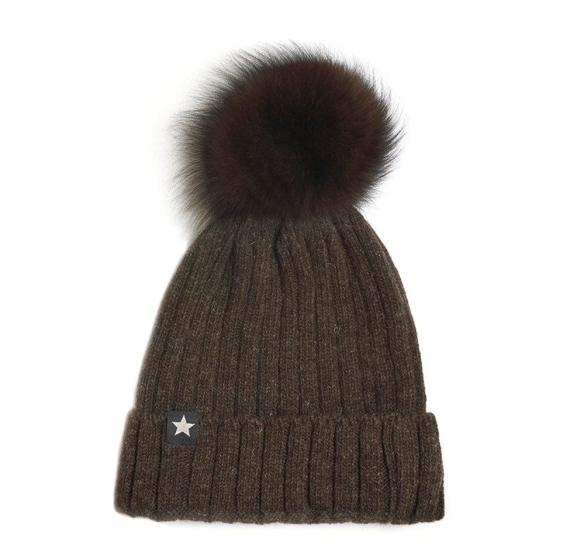 HUTTELIHUT czapka merino z pomponem brązowa