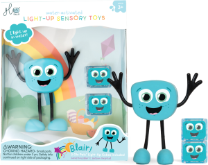 Glo Pals, Postać do kąpieli Blair - zestaw z dwiema kostkami sensorycznymi świecącymi w wodzie