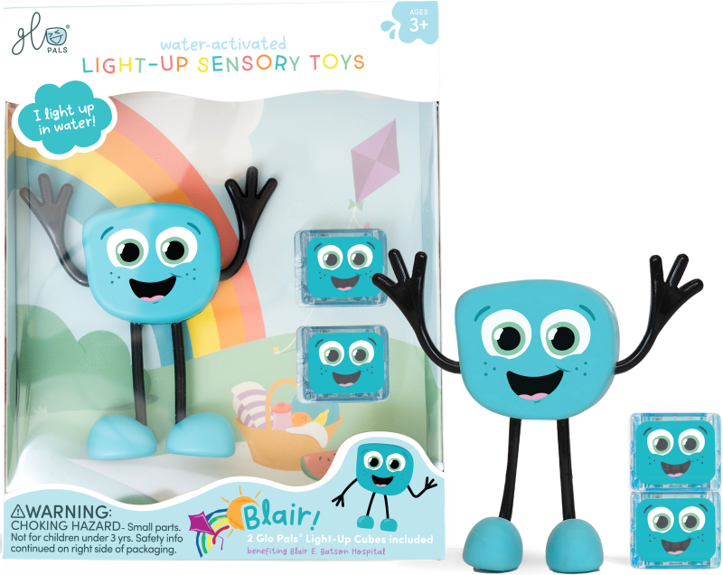 Glo Pals, Postać do kąpieli Blair - zestaw z dwiema kostkami sensorycznymi świecącymi w wodzie