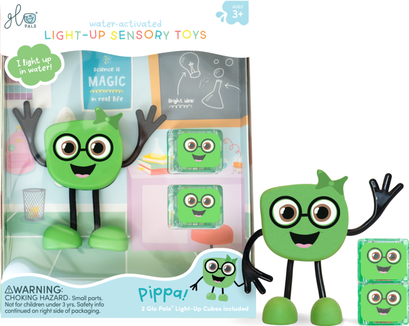 Glo Pals, Postać do kąpieli Pippa - zestaw z dwiema kostkami sensorycznymi świecącymi w wodzie