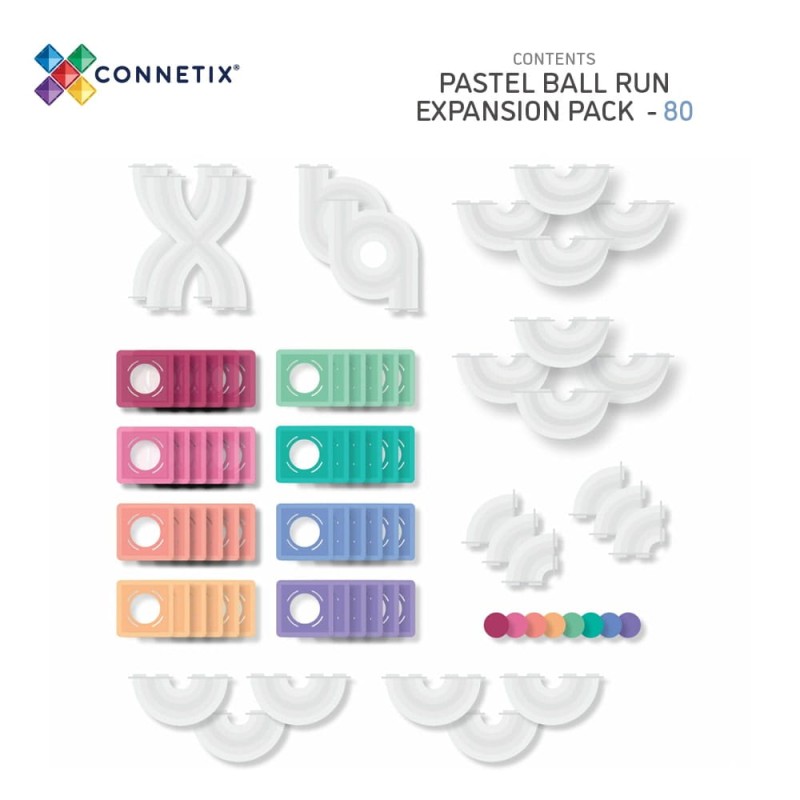 Connetix - klocki magnetyczne Pastel kulodrom Ball Run zestaw rozszerzający 80 elemntów 