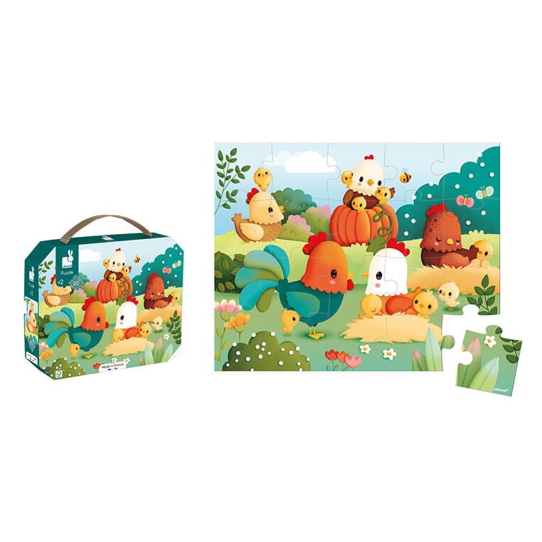 Janod Puzzle w walizce Witajcie na farmie 20 elementów