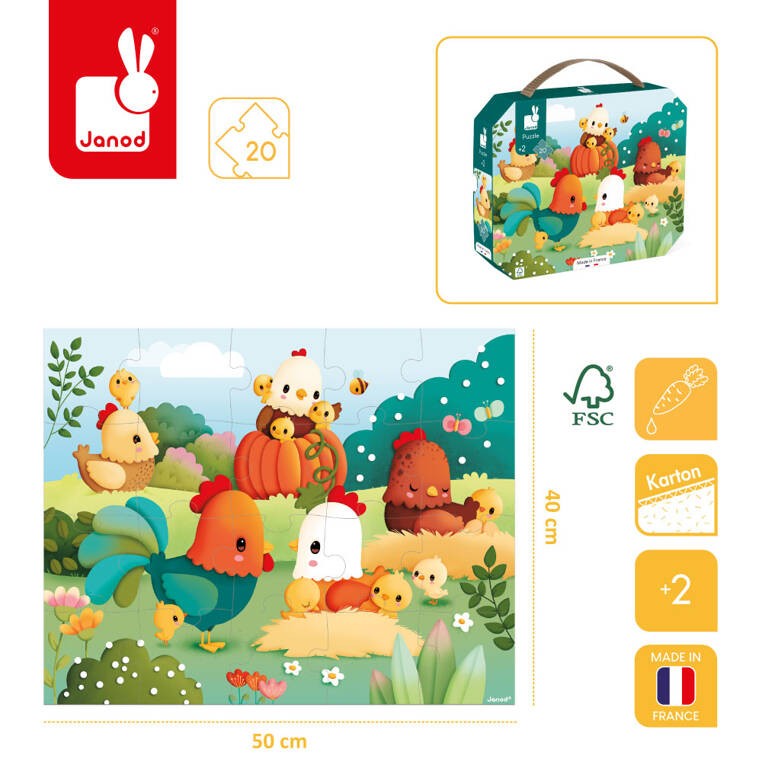 Janod Puzzle w walizce Witajcie na farmie 20 elementów