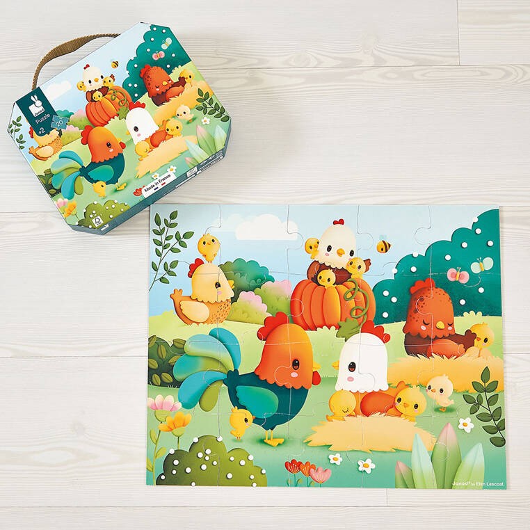 Janod Puzzle w walizce Witajcie na farmie 20 elementów