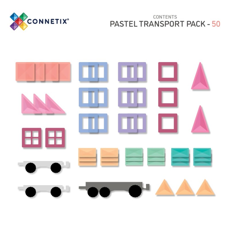 Connetix - klocki magnetyczne Pastel zestaw Transport 50 elementów