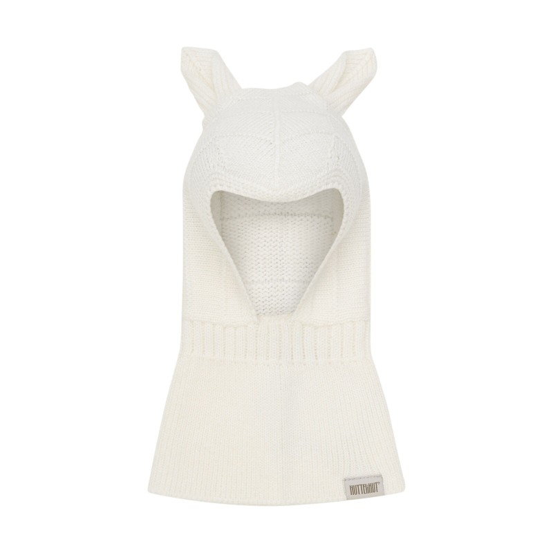 HUTTELIHUT czapka kominiarka z uszami z wełny merino i kaszmiru biała