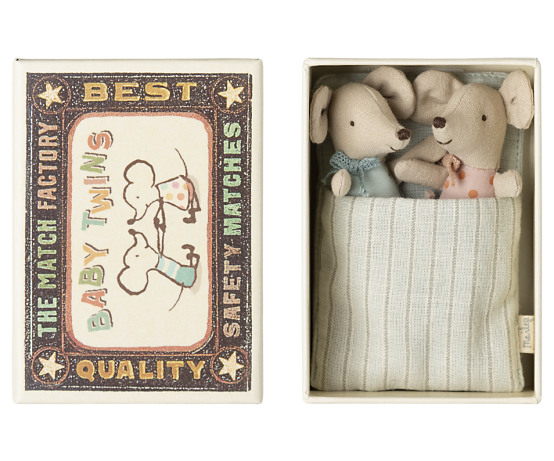 MAILEG Myszki bliźniaki w pudełku, twins mice in matchbox
