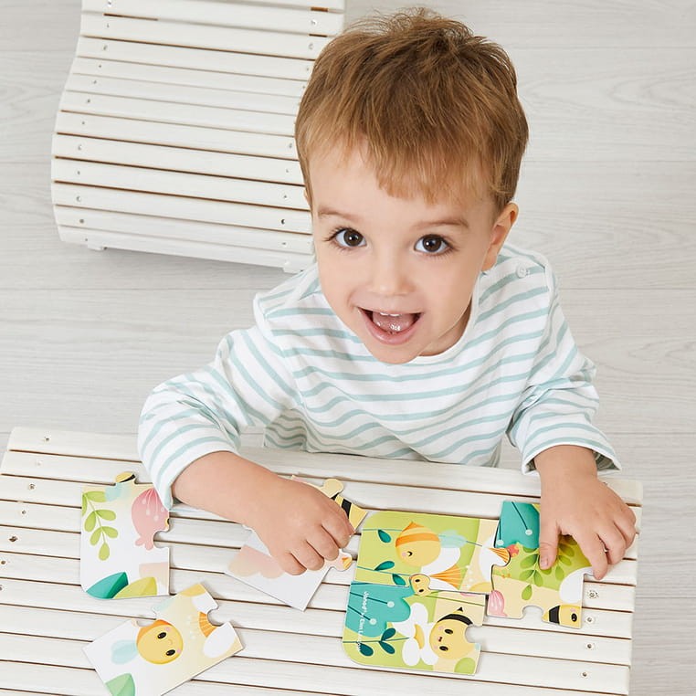 Janod Puzzle progresywne w walizce Zwierzątka Pure 4 układanki – 6, 9, 12 i 16 elementów 2+