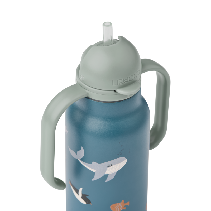 LIEWOOD butelka stalowa z uchwytami i słomką Kimmie 250ml Arctic Sea /  Ocean view