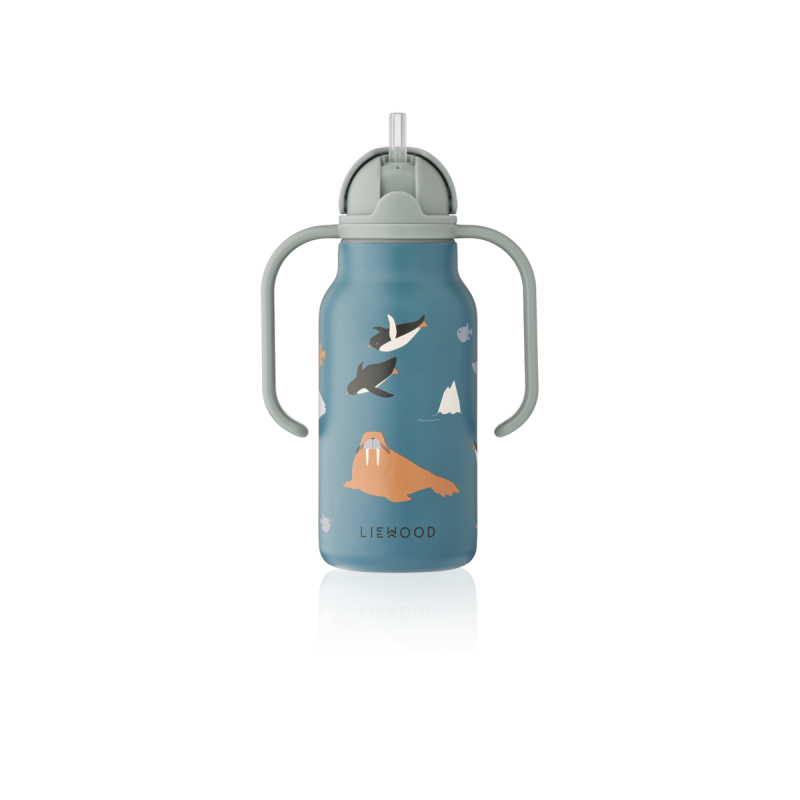 LIEWOOD butelka stalowa z uchwytami i słomką Kimmie 250ml Arctic Sea /  Ocean view