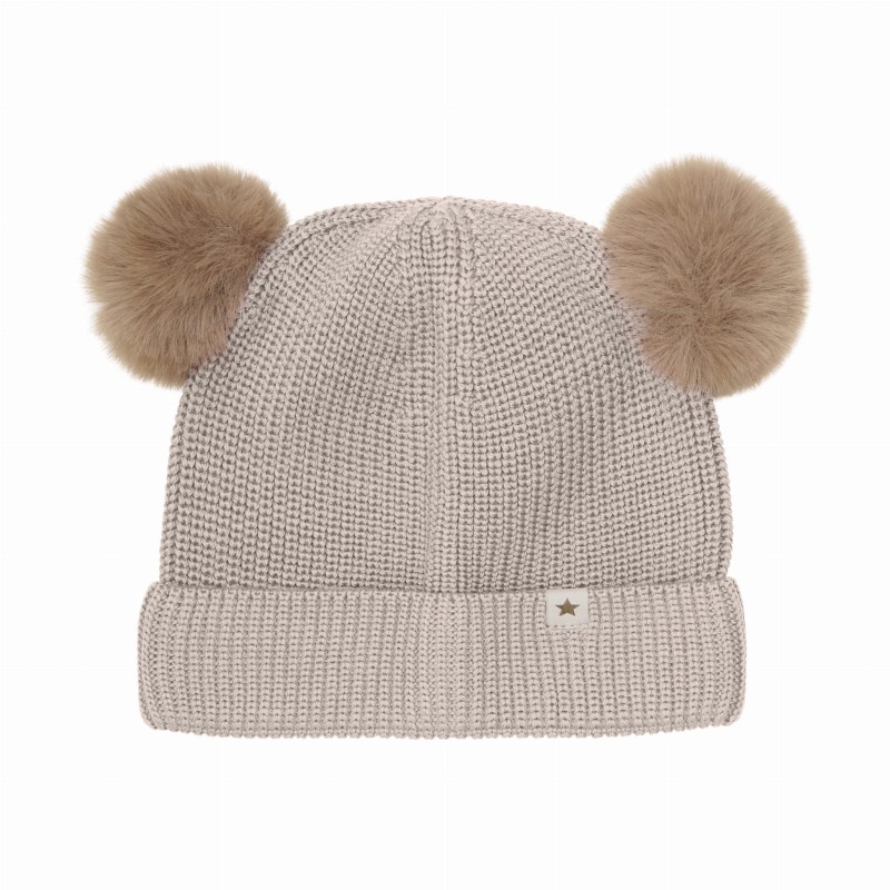 HUTTELIHUT czapka dla dzieci z wełny merino z pomponami Camel Melange