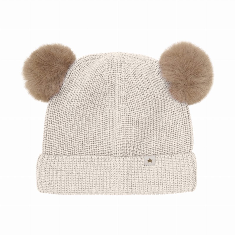 HUTTELIHUT czapka dla dzieci z wełny merino z pomponami Sand Melange