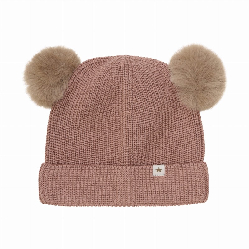 HUTTELIHUT czapka dla dzieci z wełny merino z pomponami Burlwood