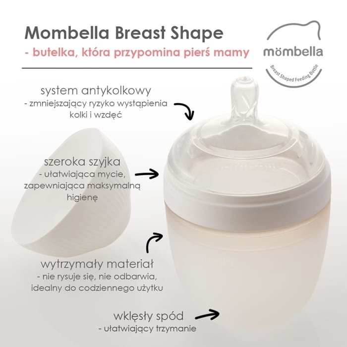Mombella Butelka Antykolkowa dla Niemowlaka 3M Ivory Silikon 210ml