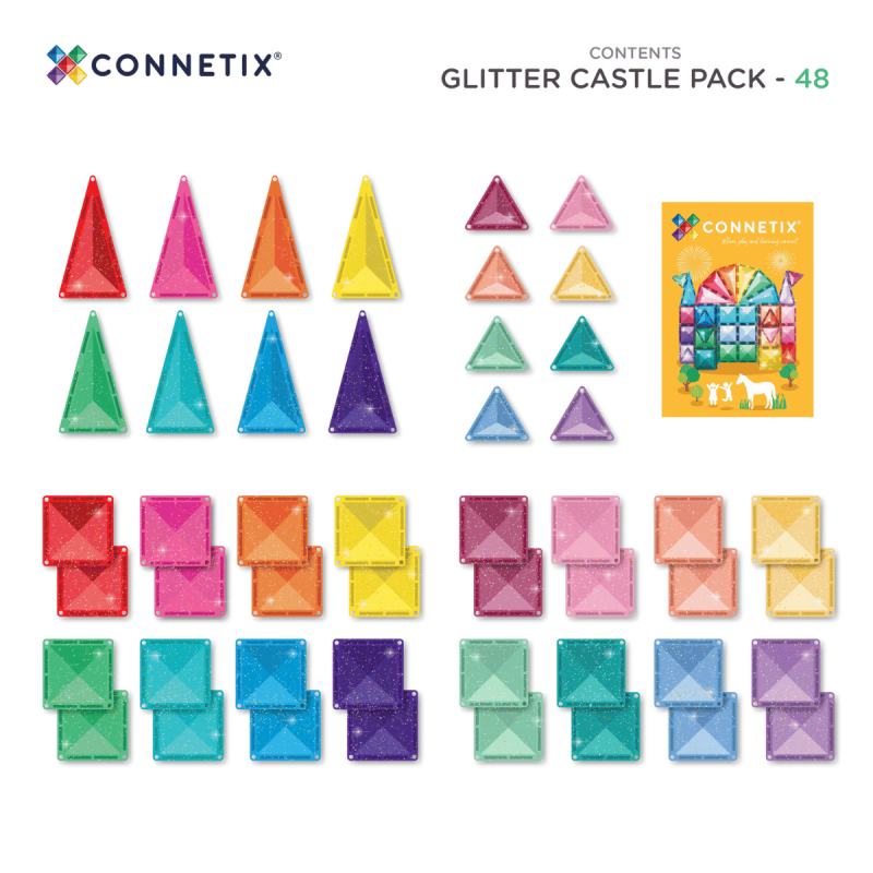 Connetix - klocki magnetyczne brokatowe zamek 48 elementów