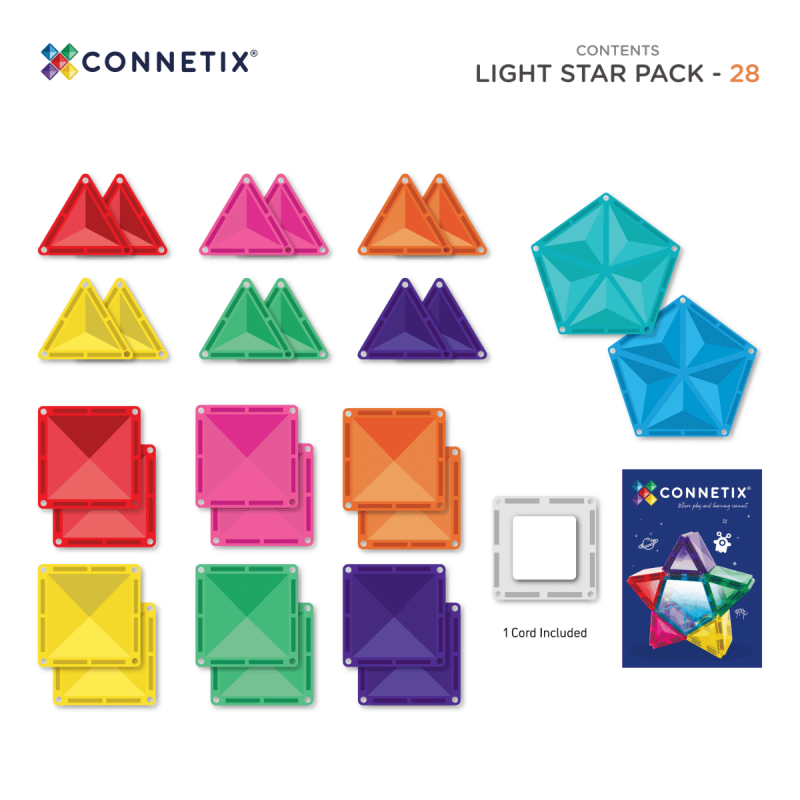Connetix - klocki magnetyczne z podświetlaną płytką 28 elementów 