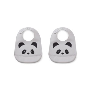 LIEWOOD, Silikonowy Śliniaczek z Kieszonką Panda dumbo grey 2-pak  