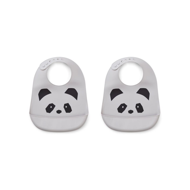 LIEWOOD, Silikonowy Śliniaczek z Kieszonką Panda dumbo grey 2-pak  