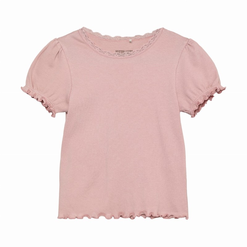 HutteliHut T-shirt z falbanką różowy