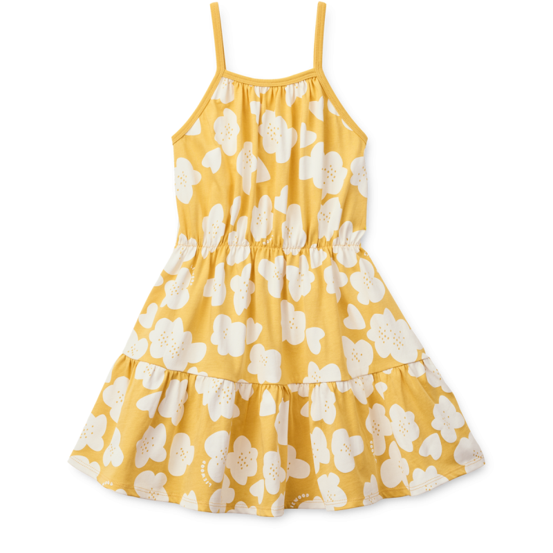 Liewood sukienka na ramiączkach MOLLIE z falbankami Flower / Lemon yellow