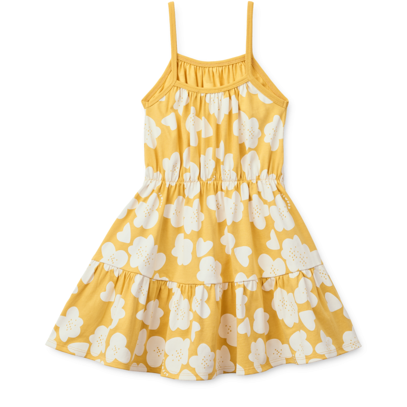 Liewood sukienka na ramiączkach MOLLIE z falbankami Flower / Lemon yellow