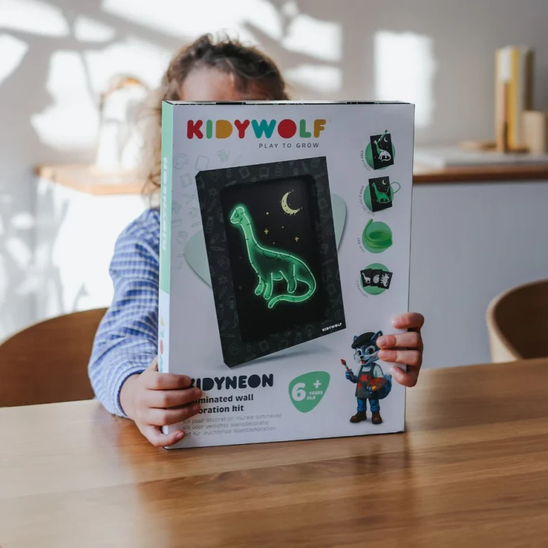 Kidywolf KIDYNEON – kreatywny zestaw do świecącej dekoracji ściennej dinozaury