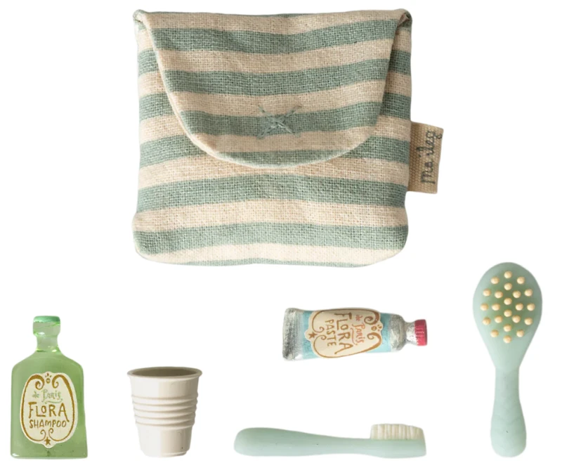 Maileg Toothbrush Set – zestaw łazienkowy dla myszek - Blue Stripe