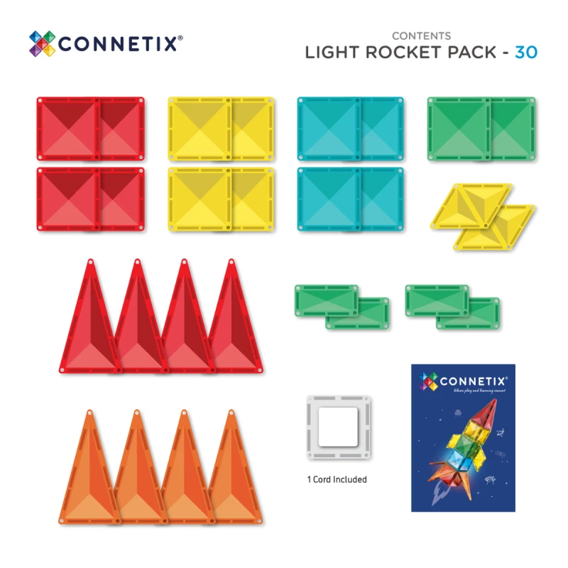 Connetix - klocki magnetyczne ze świecącym klockiem Rakieta 30 elementów