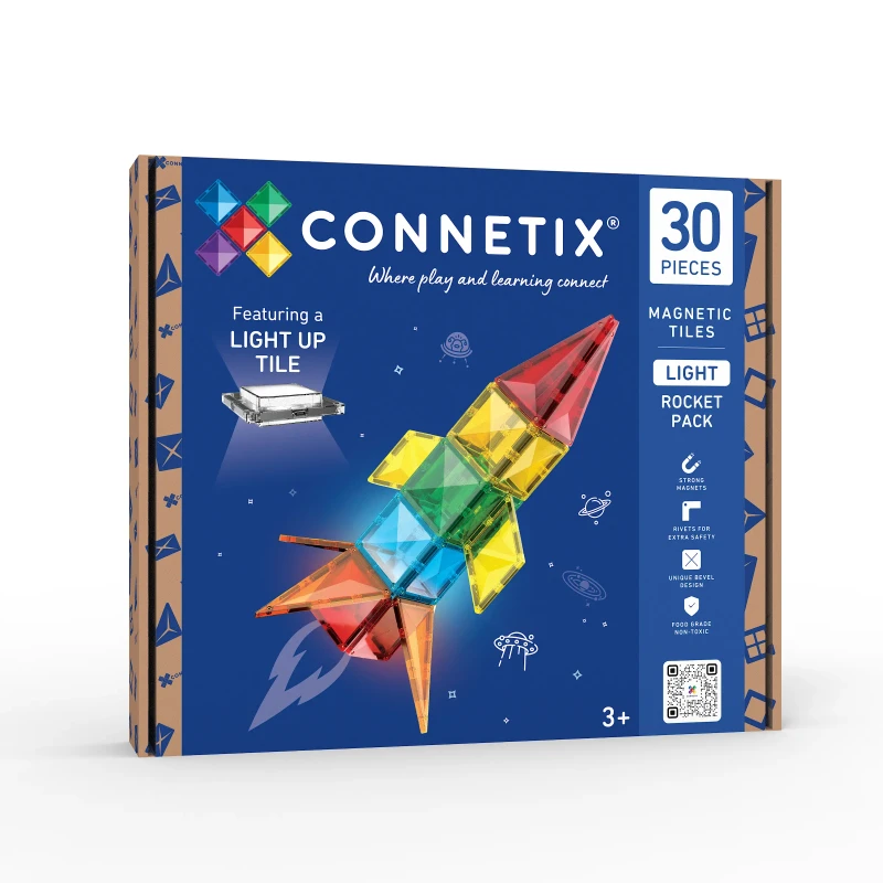 Connetix - klocki magnetyczne ze świecącym klockiem Rakieta 30 elementów