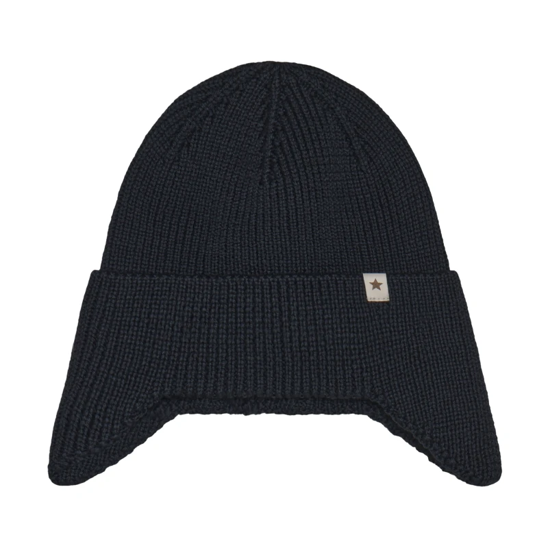 HUTTELIHUT czapka dla dzieci z wełny merino z nausznikami Dark Navy