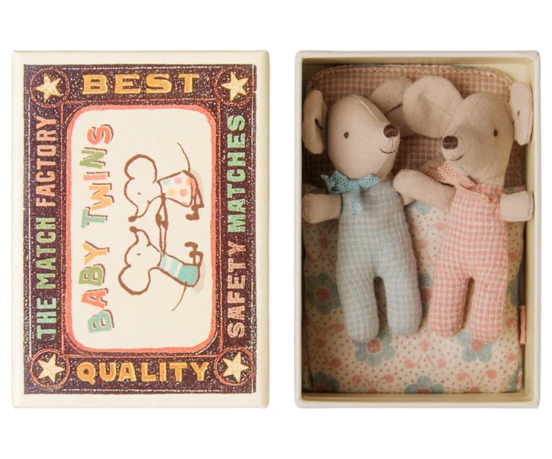 MAILEG Myszki bliźniaki w pudełku, twins mice in matchbox