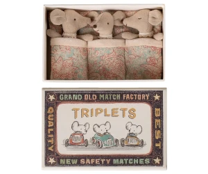 Maileg myszki trojaczki w pudełku, Triplets in matchbox