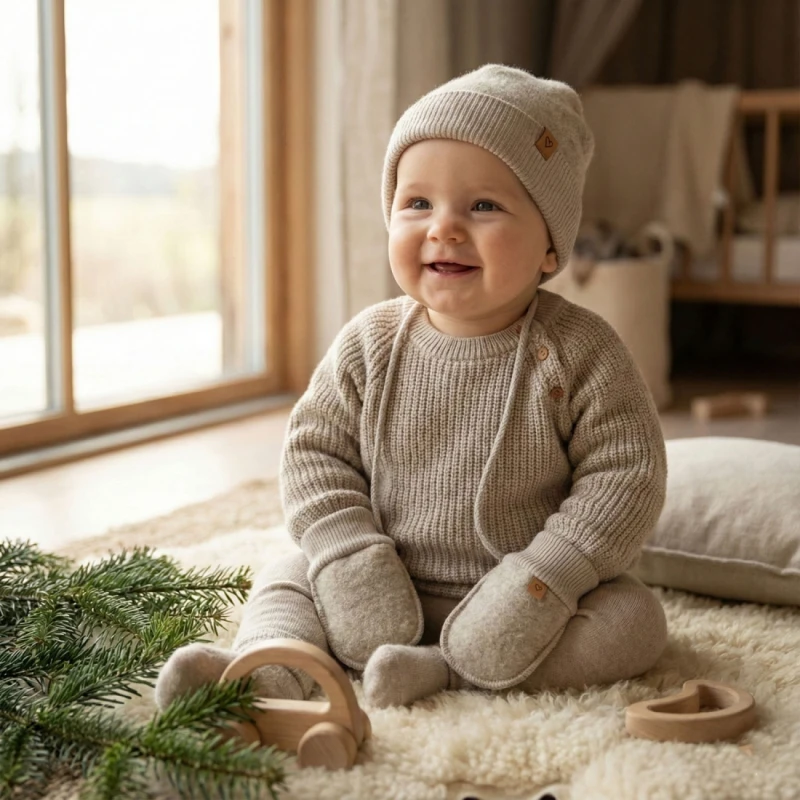 Zaffiro Rękawiczki dziecięce wełniane Sierra 0-12m beżowe